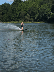Camille water skiing on Mill Creek, September 2020